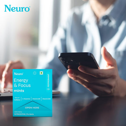 NeuroGum Energy Caffeine Mints (15x2 Sachets) - Sugar Free with L-theanine + Natural Caffeine + Vitamin B12 & B6 - Energy & Focus Supplement for Women & Men - Peppermint Flavor | Pack of 2 (30 Mints)
