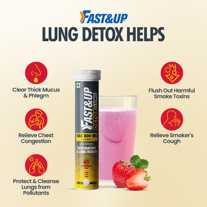 FAST&UP Detox Lung N-Acetylcysteine 600mg + Vitamin C - Lung Protective Supplement, 20 Tablets â€“ Respiratory & Lung Health - Strawberry Flavour