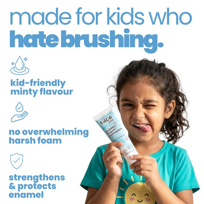 TucoÂ® Kids Bubbles & Gum Anticavity Toothpaste | Peppermint Flavour | Fluoride for Cavity & Enamel Protection | No added Color | SLS Free | Infused with Clove, Neem & Miswak | Ages 4+ Years | 50gm (pack of 1)