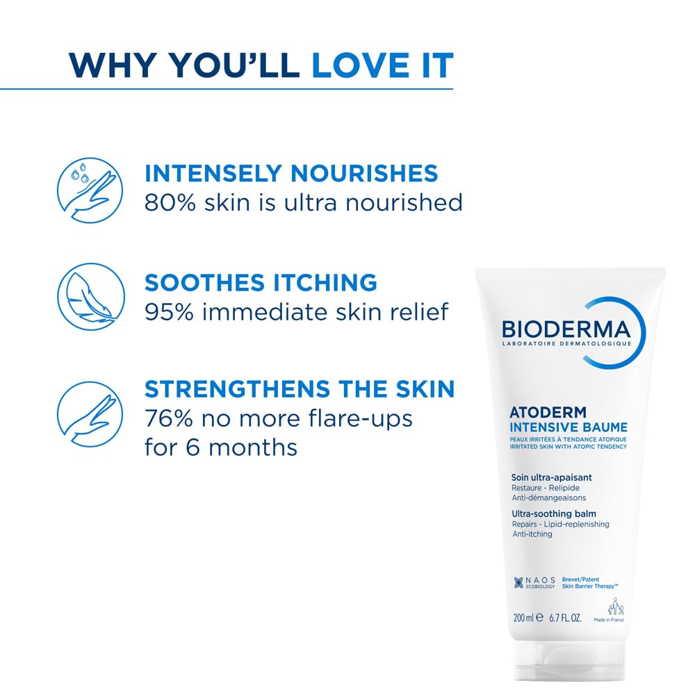Bioderma Atoderm Intensive Baume for Very Dry to Sensitive, Irritated to Atopic Skin, Anti-itching, Ultra-soothing & Ultra-nourishing, 200ml