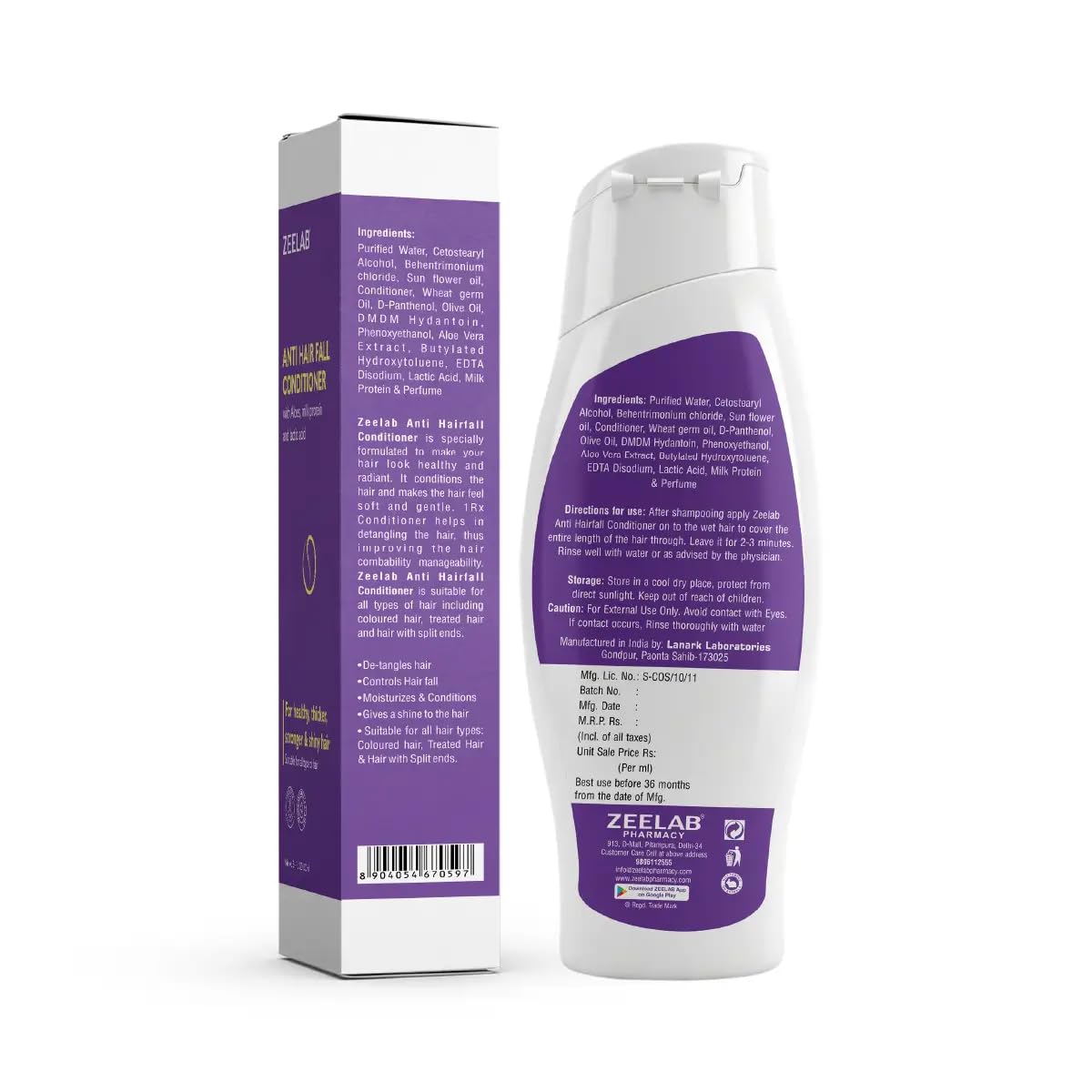 Zeelab Anti Hair Fall Conditioner 100ml | With Sunflower Oil, Wheat Germ Oil, Olive Oil, D-Panthenol & Milk Protein | For Dry, Weak & Frizzy Hair | Smooth & Manageable Finish | For Men & Women