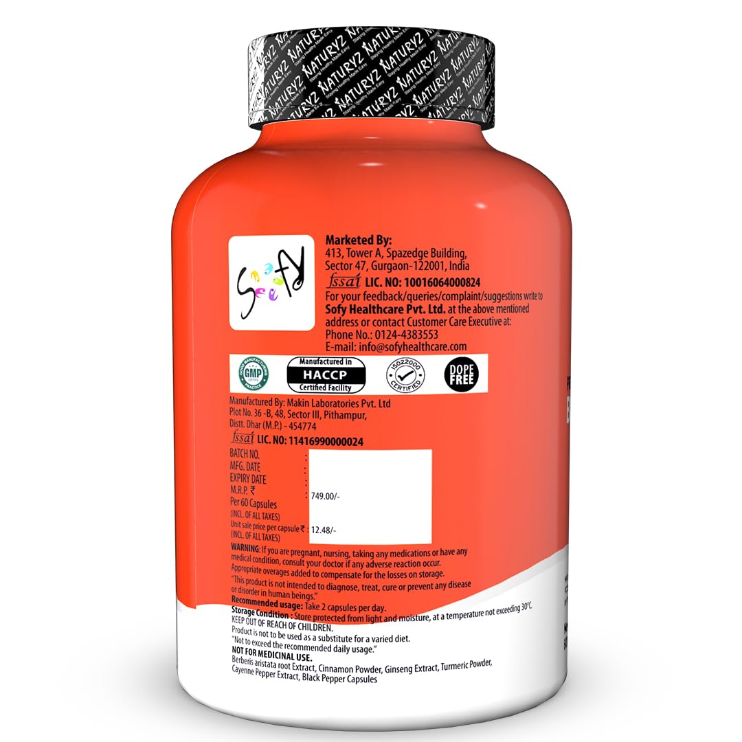 NATURYZ Premium Berberine + Cinnamon + Turmeric Weight Loss Supplement for Women | Supports PCOS & Hormonal Balance | Regulates Blood Sugar & Cravings | Plant-Based, Vegetarian â€“ 60 Capsules