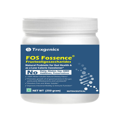 Trexgenics FOS FOSSENCE FRUCTOOLIGOSACCHARIDES PURE POWDER Prebiotic Soluble Fibres for Gut Health, Low Calorie Natural Sweetener (Fossence FOS (250 gram))