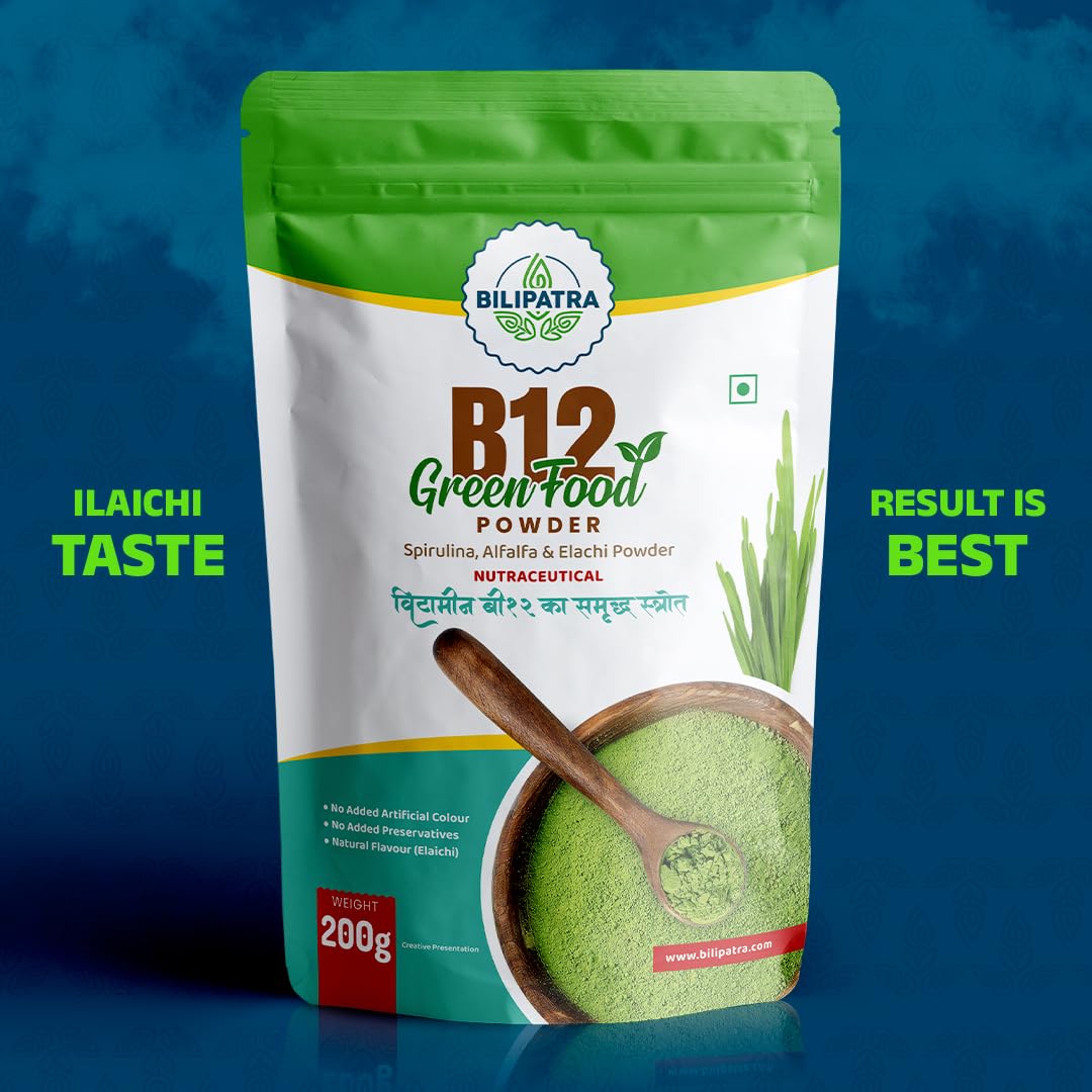 B12 Green Food Powder, 200g | Plant Based Vitamin B12 Supplement (B12GreenFood Powder) | Vitamin B1, B2, B3, B6, B9,C & A | Boost Energy Level, Good For Digestion & Stress, For Men & Women
