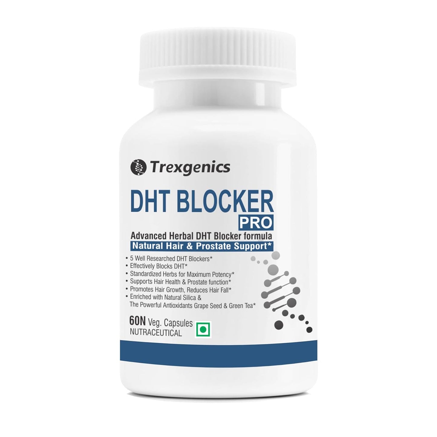 Trexgenics DHT BLOCKER PRO formula with standardized herbs Hair Fall, Prostate Health Support VEGAN & NON-GMO (60 Veg. Capsules) (Pack of 1)