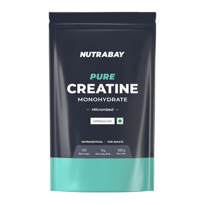 Nutrabay Pure Micronised Creatine Monohydrate Powder 3000 mg/Serving â€“ Pre/Post Workout Supplement for Muscle Gain & Recovery |33 Servings â€“ 100g, Unflavoured | Trustified Certified | 100% Authentic
