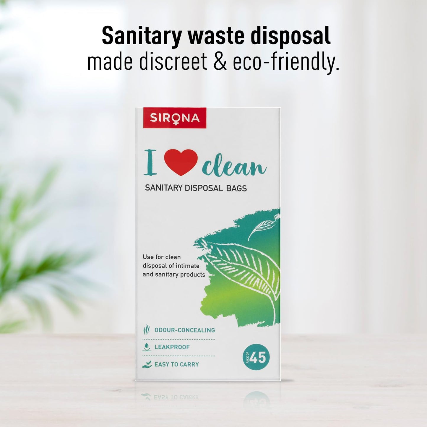 Sirona Sanitary Disposal Bags | 45 Bags | Pad Disposable Bags for Discreet Disposal of Tampons, Condoms, Sanitary Pads, Panty Liner & Personal Hygiene Waste (Green)