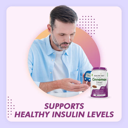 HealthyHey Nutrition Cinnamon Extract 10:1 Ratio - Support Healthy Glucose Levels -60 Veg. Capsules