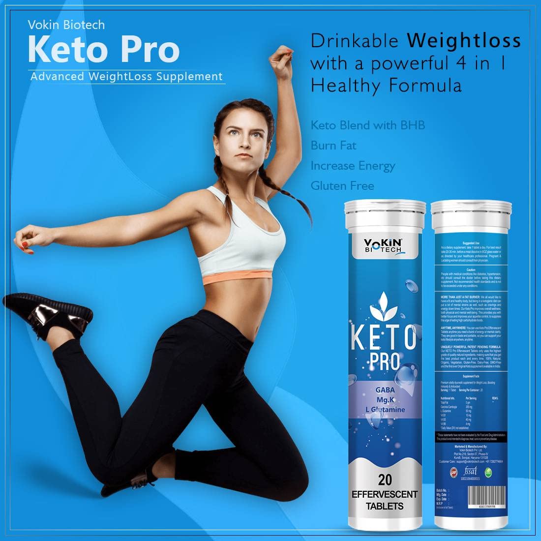 Vokin Biotech Keto Pro for Weight Loss with Effervescent Water Soluble (20 Tablets)