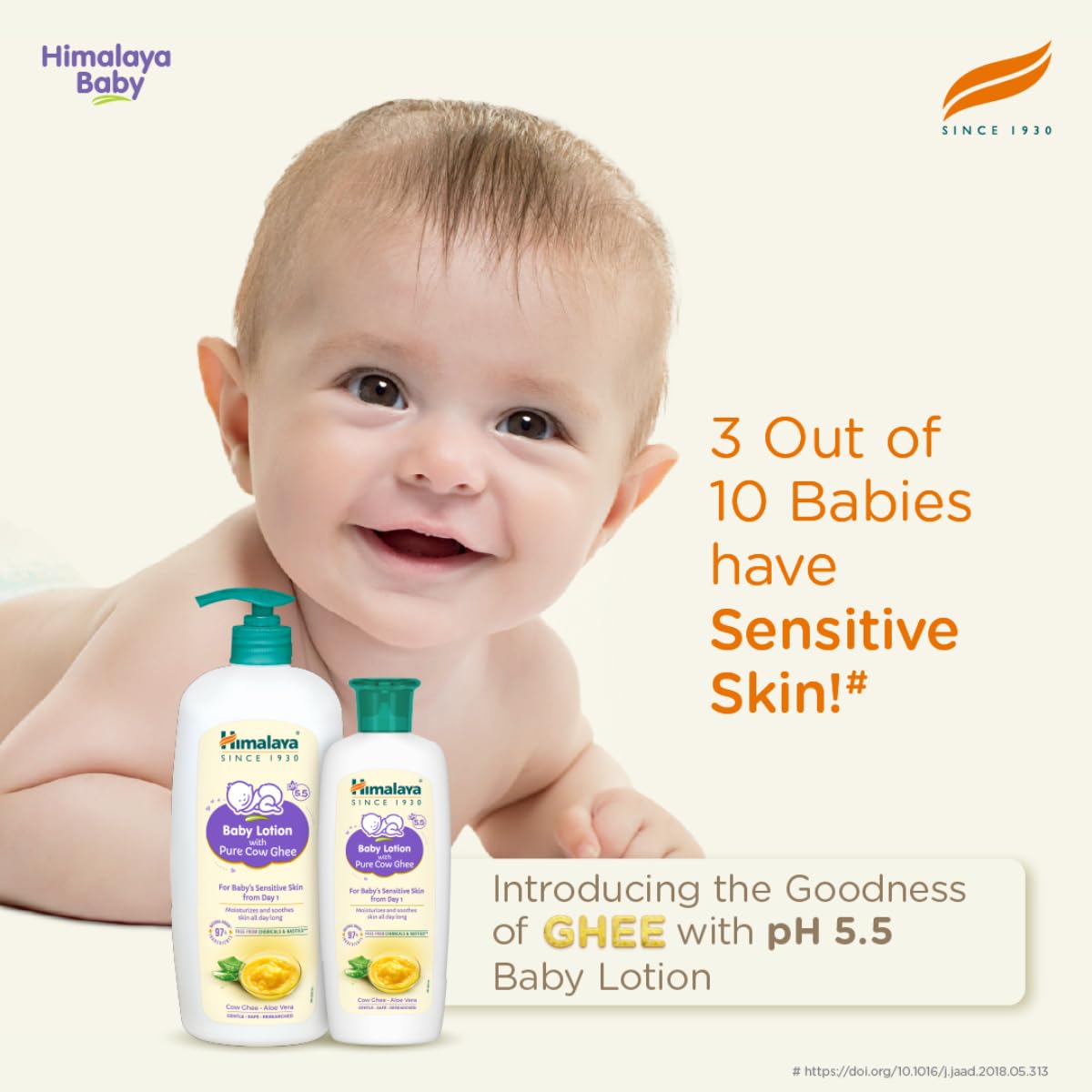 Himalaya Baby Lotion with Pure Cow Ghee 400ml | ph 5.5 | Aloe vera | Safe for newborns | For baby's sensitive skin safe from day 1| No Parabens | No Phthalates | No Mineral Oil | No Synthetic color | Pediatrician evaluated