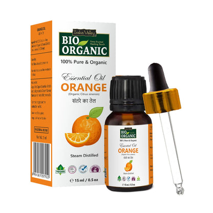 Indus Valley 100% Pure Natural & Organic, Undiluted Orange Essential Oil with Therapeutic Grade & Glass Dropper for Skin, Hair Care (15ml)