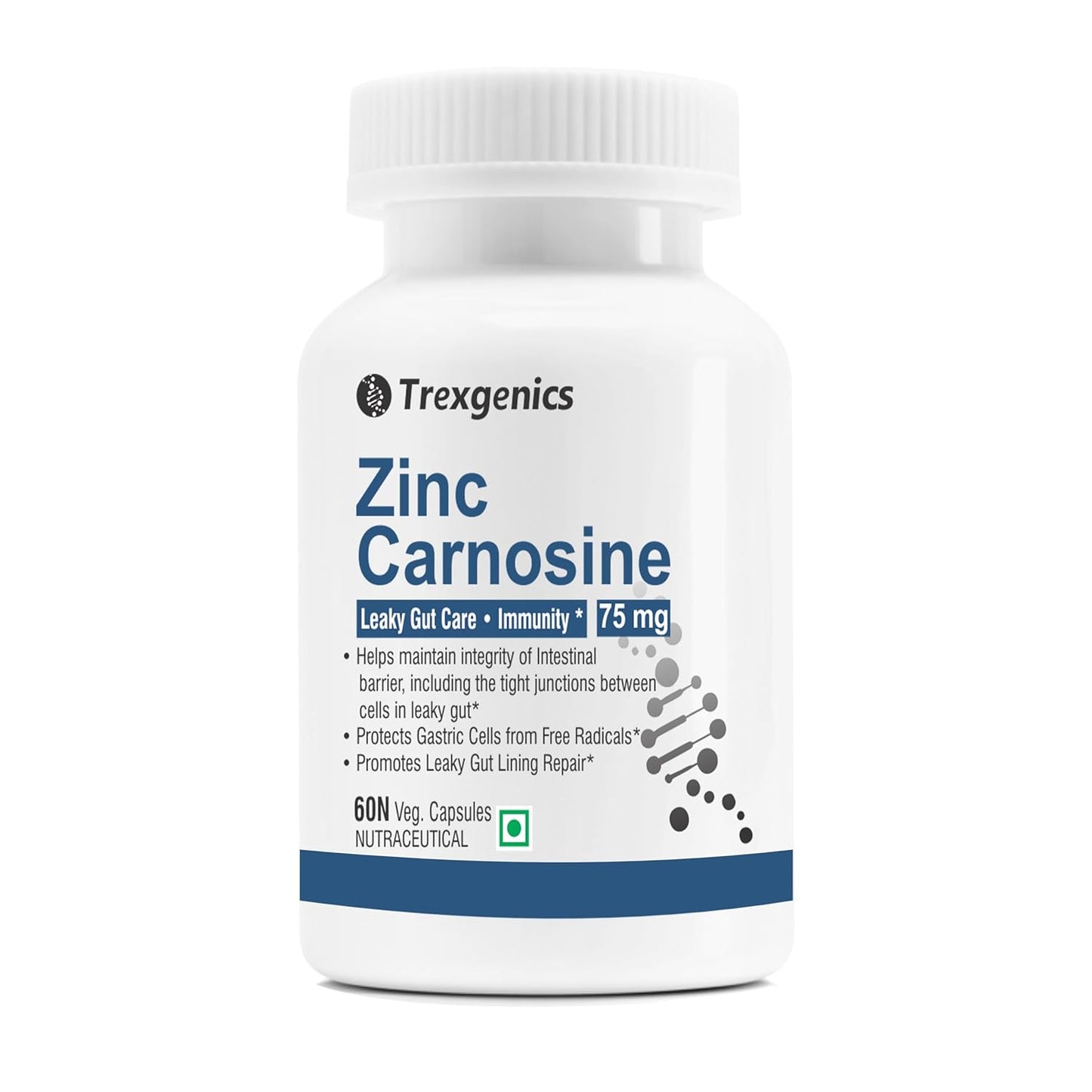 Trexgenics ZINC CARNOSINE Digestive & Gut Health, Ulcer Care, Immunity, Leaky Gut Support (60 Veg Capsules)