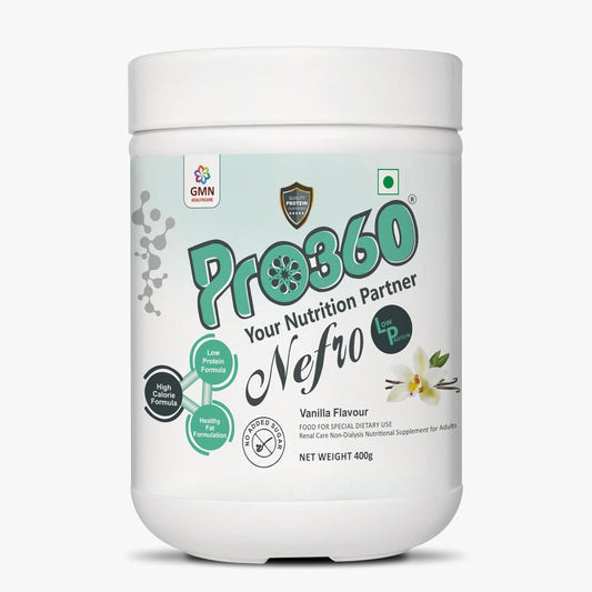 Pro360 Nefro LP Powder Vanilla Flavour â€“ 400g Low Protein Nutrition Supplement for Kidney Health (Non-Dialysis) â€“ Vanilla Protein Powder Enriched with L-Taurine, L-Carnitine & Essential Nutrients