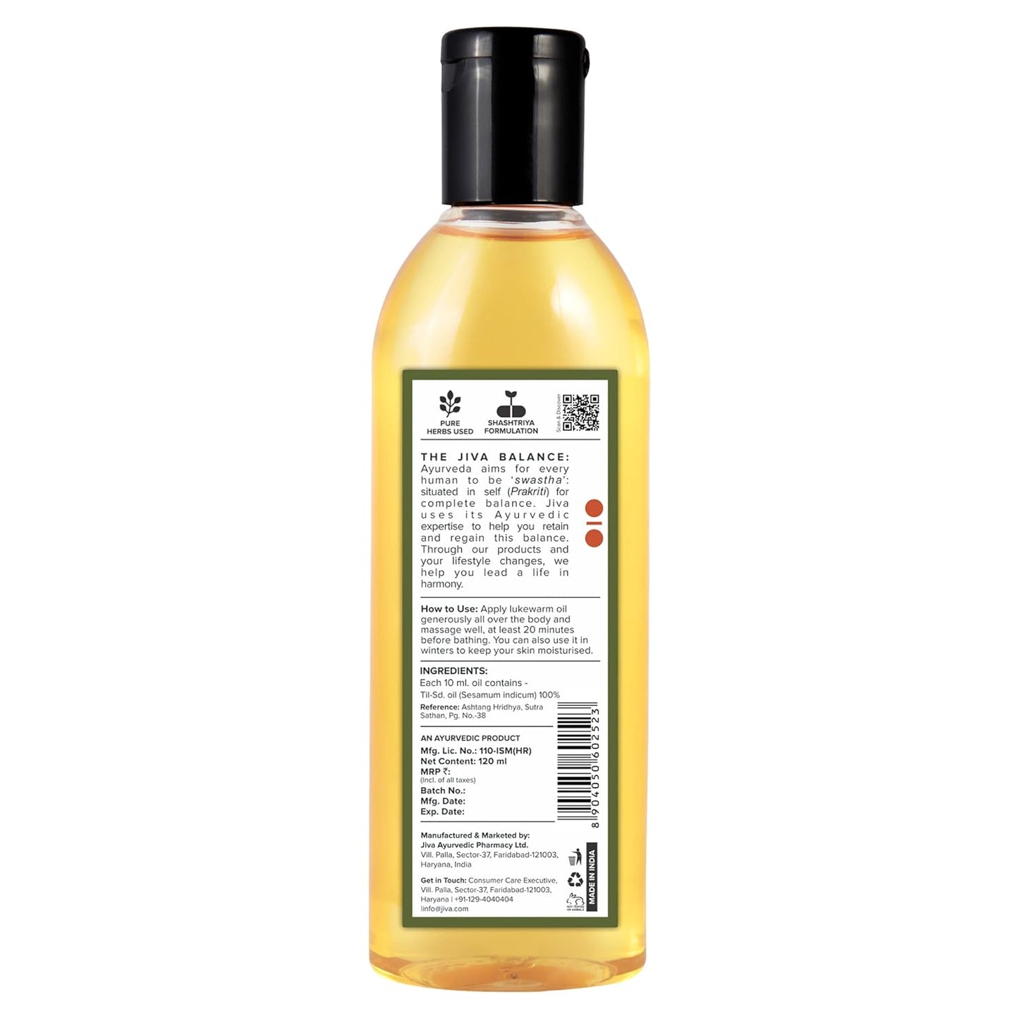 Jiva Medicated Til Oil 120 ml | Ayurvedic Oil Made of Pure Herbs | Relieves Joint And Muscle Pain, Stiffness And Tremors | Pacifies Vata Dosha