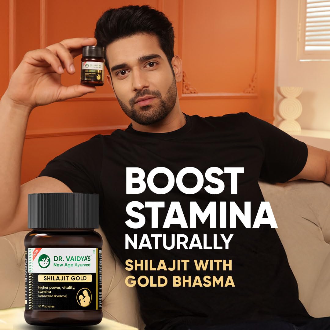 Dr. Vaidyaâ€™s Shilajit Gold Capsules for Men | Pure Himalayan Shuddha Shilajit, Ashwagandha, Swarna Bhasma, Gokshura & Fulvic Acid | Boosts Strength, Stamina, Energy & Vitality | 30 Capsules