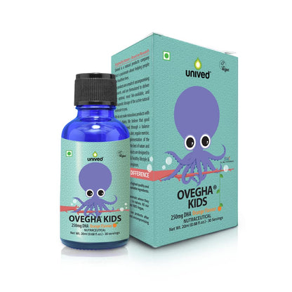 Unived OVEGHA Kids, Vegan Algae Omega-3 DHA 250mg DHA, Liquid Dropper, Natural Orange Flavour, 30 servings