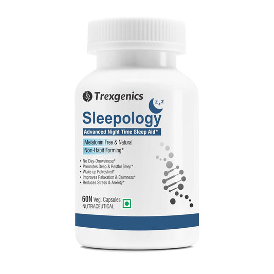 Trexgenics SLEEPOLOGY Advanced Melatonin-Free, Non-Habit Forming NightTime Sleep Support Passion flower, valerian, chamomile, Magnesium bisglyciante (60 Veg. Capsules)