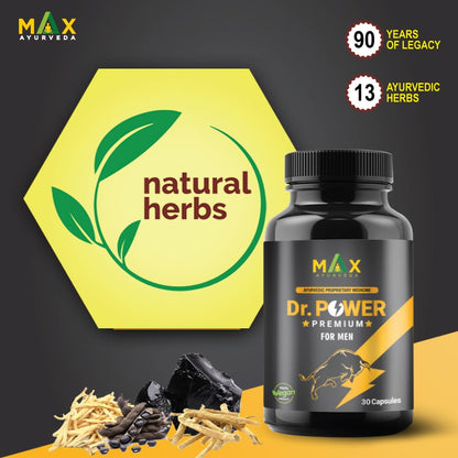 Max Ayurveda Dr Power Premium Capsules For Men - (30 Capsules) Stamina, Strength and Vitality Booster