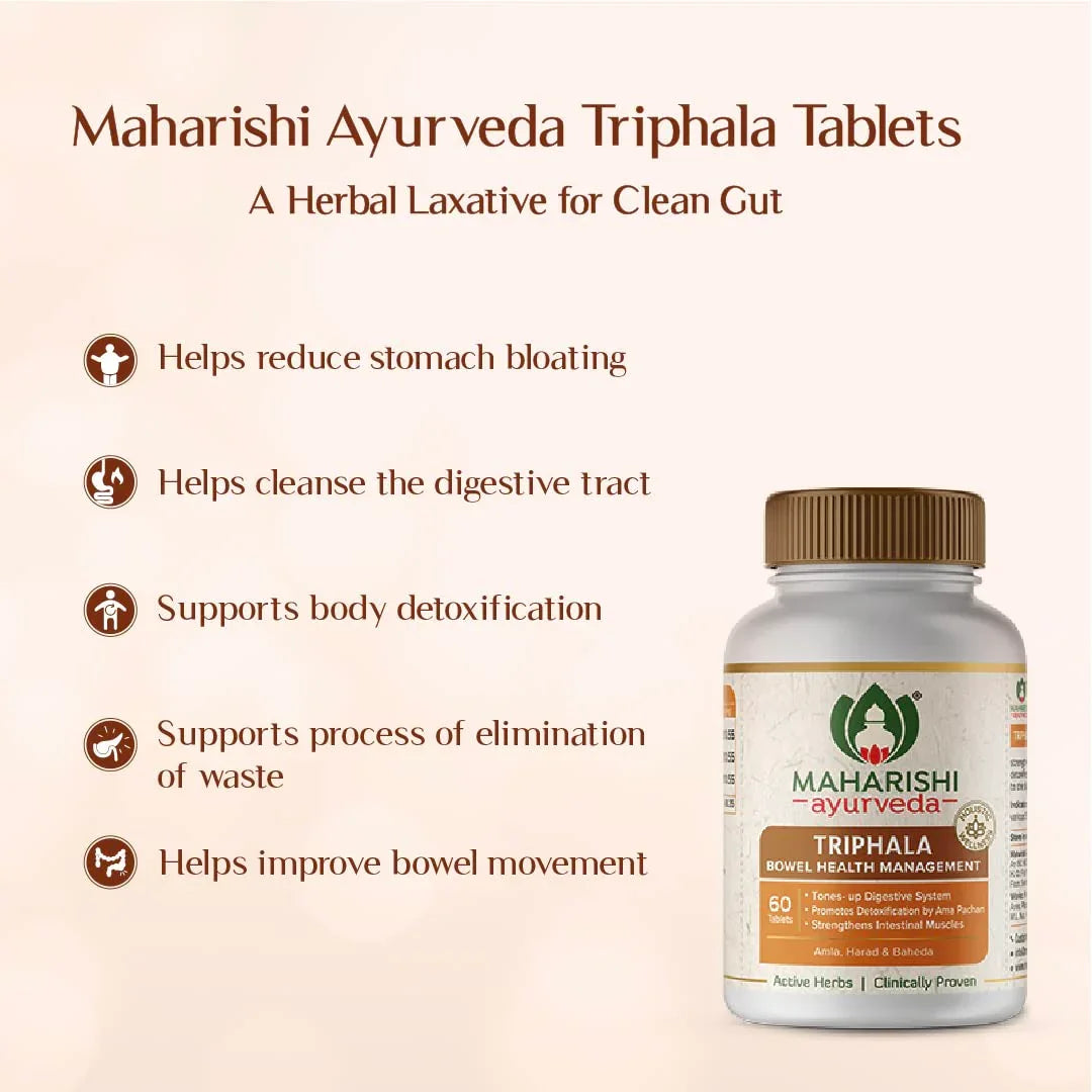 Maharishi Ayurveda Triphala Tablets 1000mg | Supports Healthy Digestion | Improves Bowel Wellness| Relieves Constipation | Pure Herbs Used |100% Ayurvedic