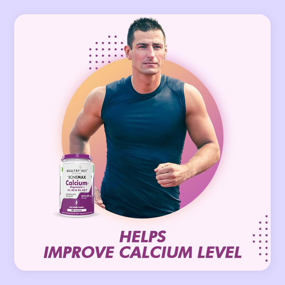 HealthyHey Nutrition Vegan Calcium with Magnesium, Vitamin D3 & Vitamin K2- Mk7 - BoneMax - Bone Health Complex - 60 Vegetable Capsules