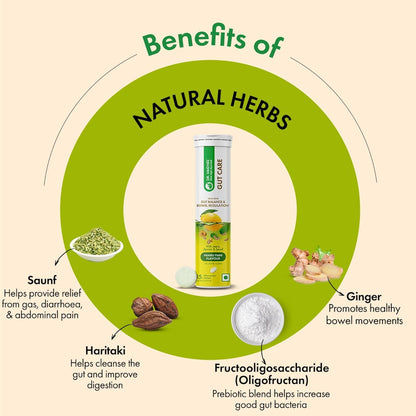 Dr. Vaidyaâ€™s Gut Care Effervescent Tablets | Helps reduce bloating & acidity, improves digestion, promotes gut health & regulates Bowel movement | Jeera, Ajwain, Saunf | Prebiotic & Probiotic Blend with healthy gut microbiome 15 Tablets