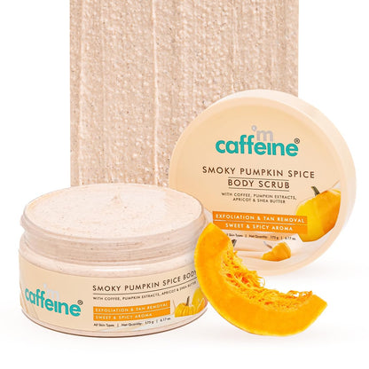 mCaffeine Smoky Pumpkin Spice Body Scrub for Glowing Skin| Coffee, Pumpkin Extracts, Apricot & Shea Butter | Exfoliate, Remove Tan, Nourish, Moisturize | Sweet & Spicy Aroma for Men & Women - 175g