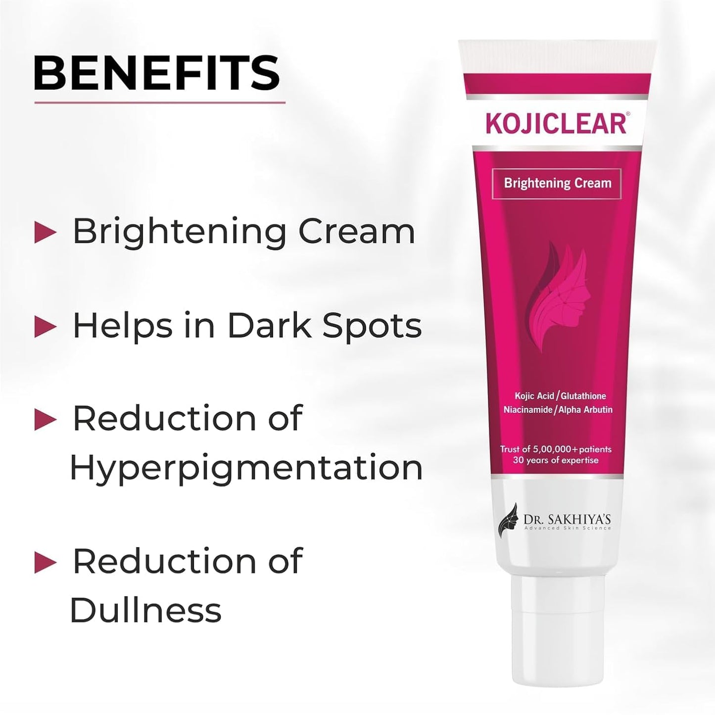 Dr. Sakhiya's Kojiclear Face Cream with Kojic Acid, Glutathione, Niacinamide, and Alpha Arbutin, Helps in Dark Spot and Tan for Men and Women (20gm Pack of 1)