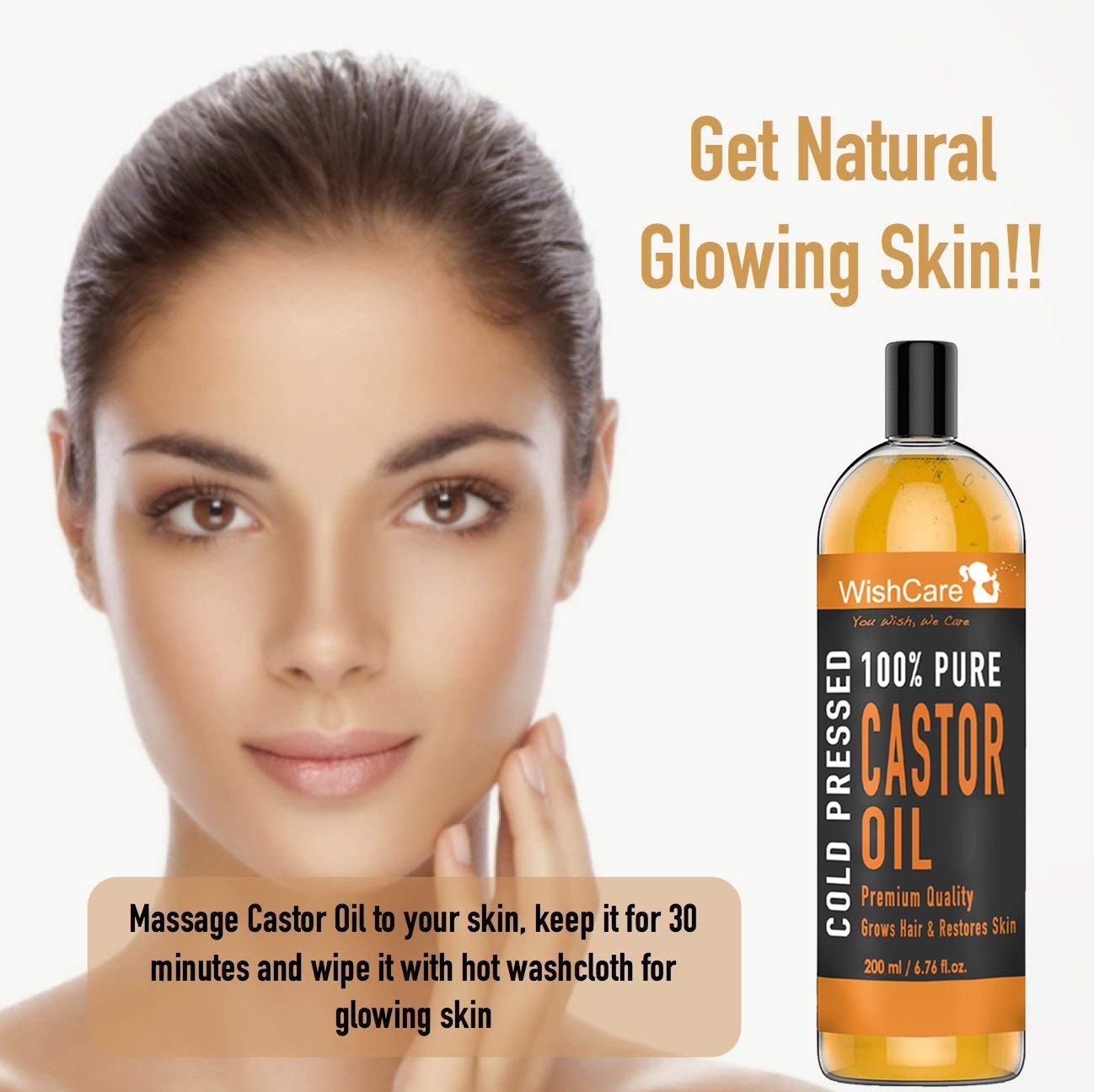 WishCareÂ® Premium Cold Pressed Castor Oil - Pure & Virgin Grade - For Healthy Hair and Skin - 200 ml (Pack of 2)