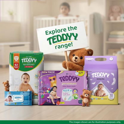 TEDDYY Easy Baby M Size Diaper Pant Style | 74 Count (Medium) | 7–12 kg (Pack of 1) | Long Protection Hours | Anti-Bacterial | Airy Breathable Fit | Rapid Soaker Channels with Wetness Indicator