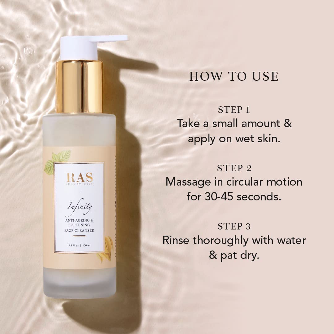 RAS Luxury Oils Infinity Anti Ageing CrÃ¨me Face Cleanser | Face wash With Calendula, Shea Butter & Red Algae | Soothes Skin, Locks In Moisture, Makes Skin Plump & Supple | Intensely Nourishes