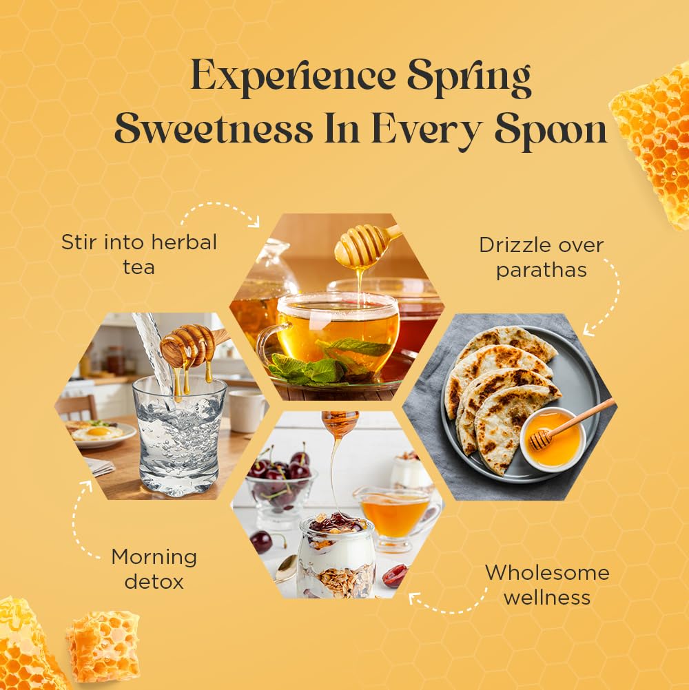 Hexhive Spring Blossom Honey | Pure Raw Honey from Spring Wildflowers | Multifloral Premium Honey | Light Texture | Immunity & Energy Booster | Rich in Antioxidants | Perfect for Tea, Milk | 500 g
