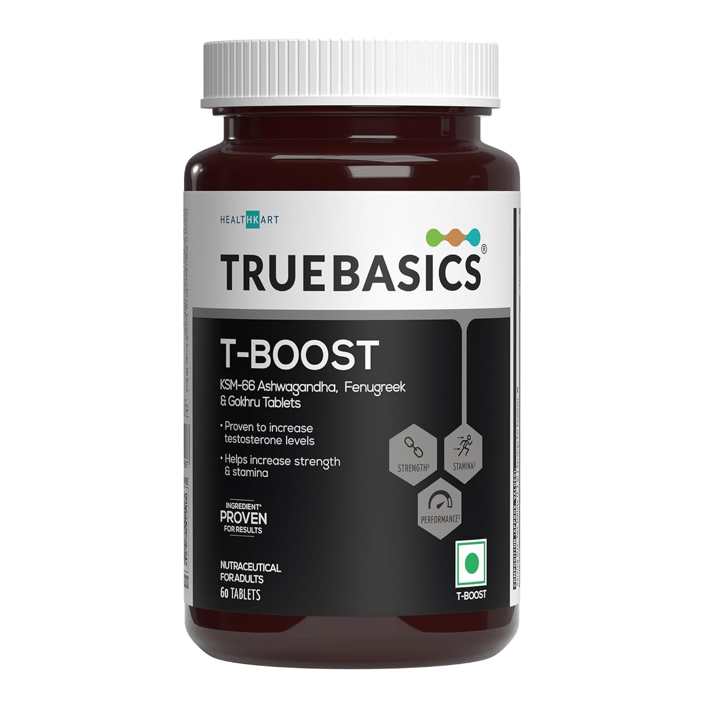 TrueBasics T-Boost, Testosterone Supplement for Men (60 Tablets) | With KSM 66 Ashwagandha, Safed Musli, Gokshura, & Ginseng | For Energy, Stamina & Muscle Strength