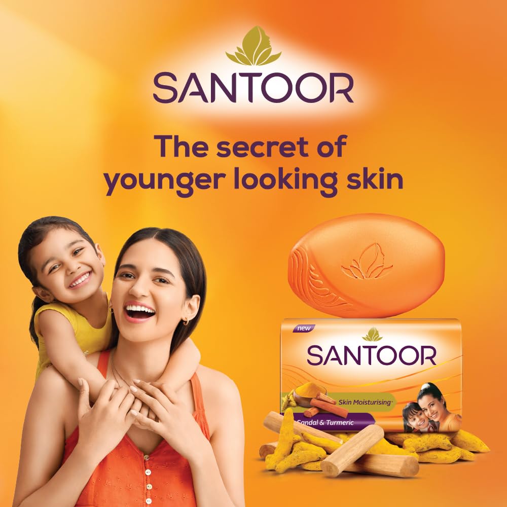 Santoor Sandal & Turmeric Soap for Total Skin Care, 125g (Pack of 4)