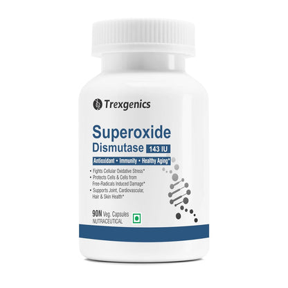 Trexgenics SUPEROXIDE DISMUTASE - SOD 143 IU Antioxidant, Immunity, Healthy Aging, Free radical scavenger (90 Veg Capsules)