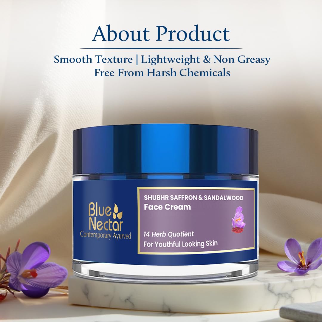 Blue Nectar Saffron Anti Aging Cream for Women | Ayurvedic Alternate to Retinol Face Cream for Fine Lines & Wrinkles | Day & Night Moisturizer for Oily & Dry Skin (14 Herbs, 50g)