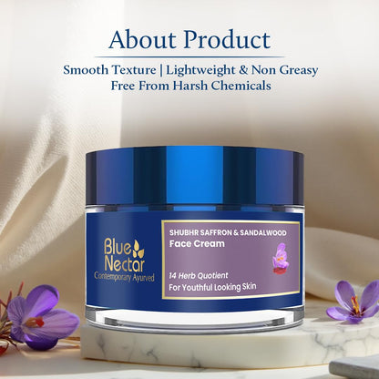 Blue Nectar Saffron Anti Aging Cream for Women | Ayurvedic Alternate to Retinol Face Cream for Fine Lines & Wrinkles | Day & Night Moisturizer for Oily & Dry Skin (14 Herbs, 50g)