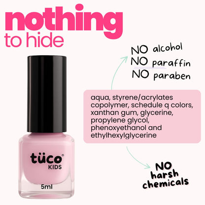 TucoÂ® Kids Water Based Safe Nail Polish for girls | Easy to Peel Off, Non Toxic, Natural & Safe for Kids | Play Safe with Chemical Free Nails for Daughters | Pack of 1x5ml | Pink