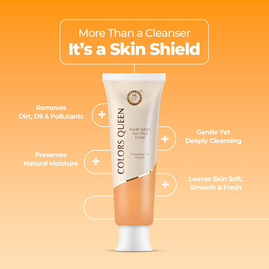 Colors Queen Anti Dust Facial Cleanser | Instant Dirt Removal Face Wash for Glowing Skin | Face Cleanser for Men and Women with Cleansing Ice Crystal Formula (50 gram)