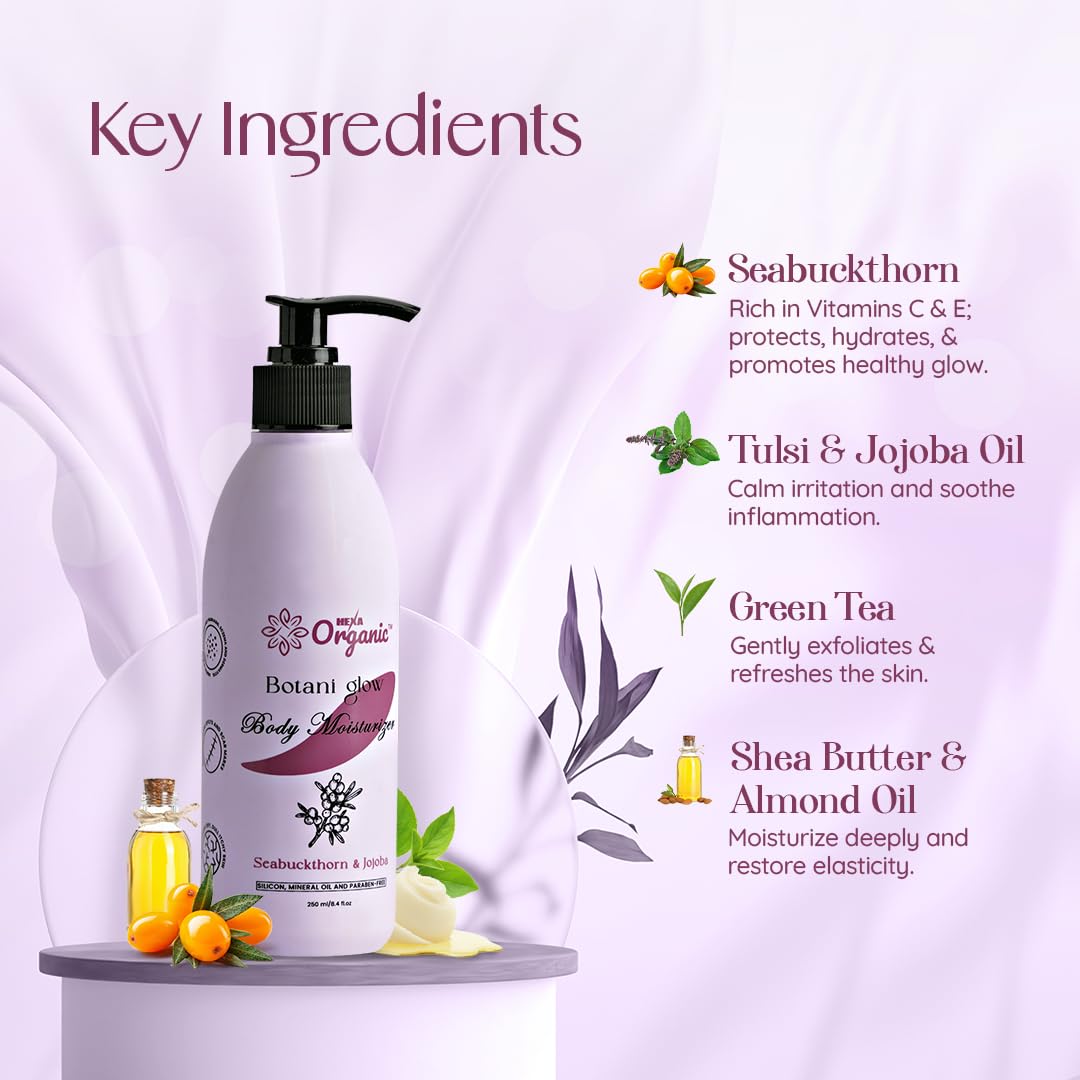 Botani Glow Herbal Moisturizer â€“ With Seabuckthorn, Amla, Tulsi, Green Tea, Aloe Vera, Jojoba & Almond Oil | Deep Hydration, Skin Regeneration, Glow & Nourishment | For All Skin Types | 250 ML