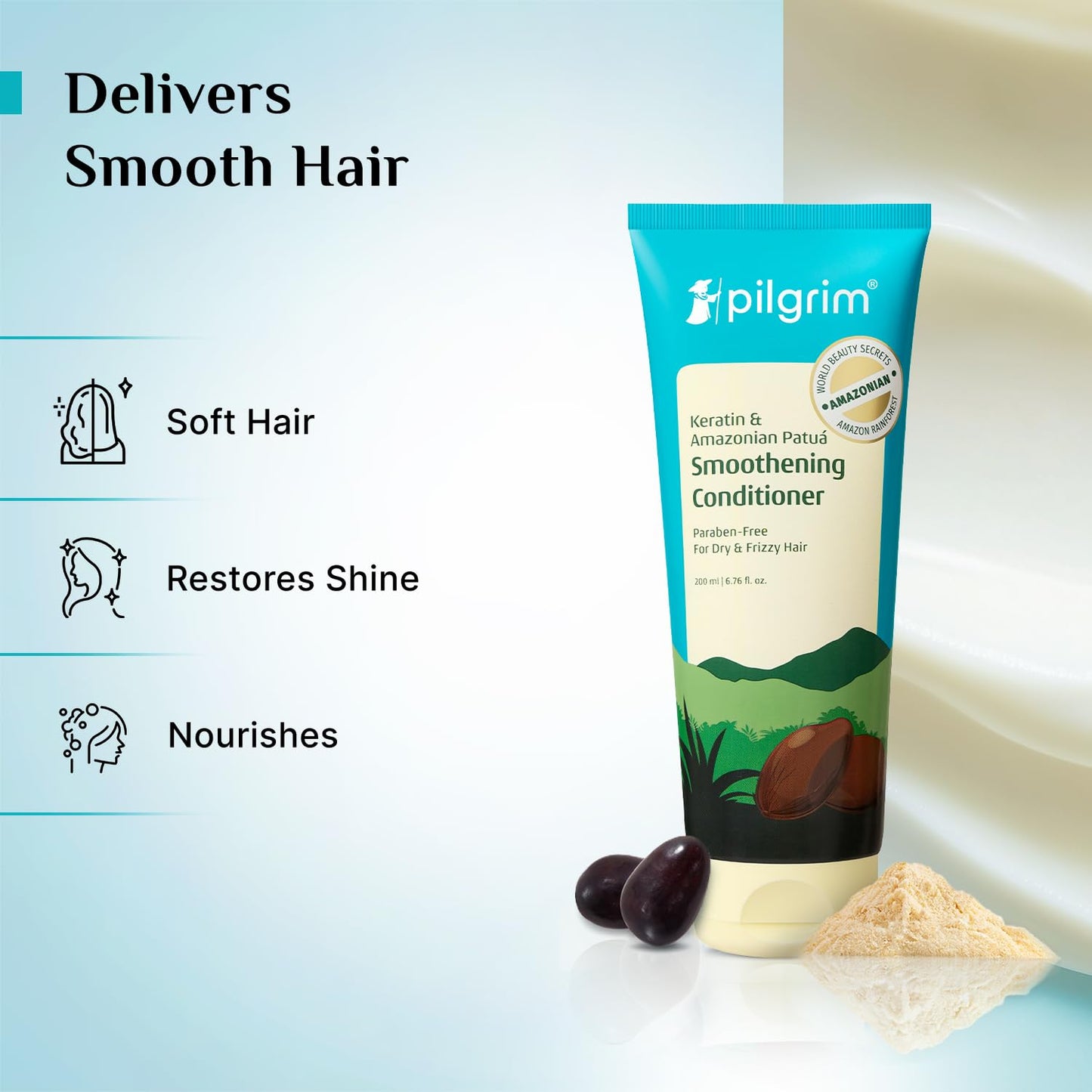 Pilgrim Amazonian PatuÃ¡ & Keratin Hair Smoothing Conditioner-Unscented- For Dry & Frizzy Hair With Sacha Inchi|Hair Conditioner For Smooth & Silky Hair|Silicone Free|Women & Men|200 Millilitre