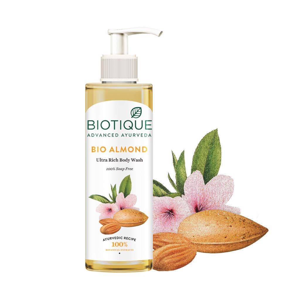Biotique Almond Oil Ultra Rich Body Wash| Maintains Skinâ€™s Natural pH |100% Botanical Extracts| Soap-Free Body Wash Suitable for All Skin Types | 200mL