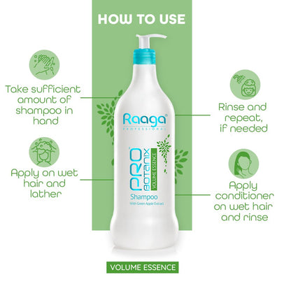 Raaga Professional Pro Botanix Volume Essence Shampoo with Green Apple Extract | Strengthens Hair, Provides Thicker Looking Hair | Suitable For Men & Women (1000 ml)