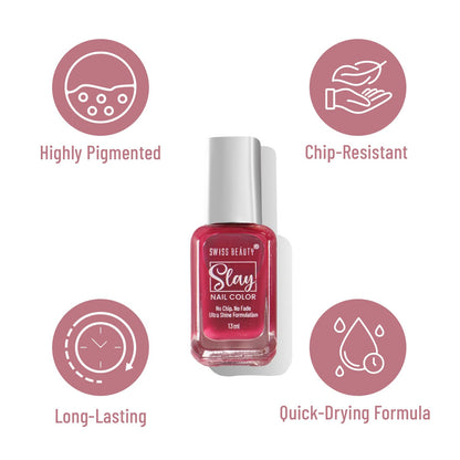 Swiss Beauty Slay Nail Colour â€“ Vibrant, Glossy & Long-Lasting - 13 ML, Classic Cream