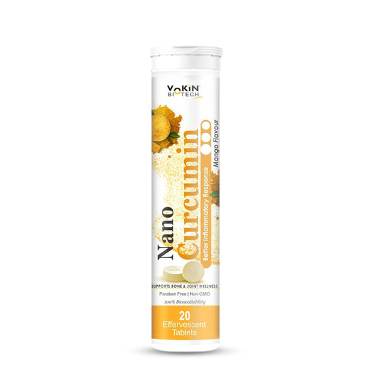 Vokin Biotech India's First Nano Curcumin Support Bone and Joint wellness Mango Flavour 20 Effervescent Tablets
