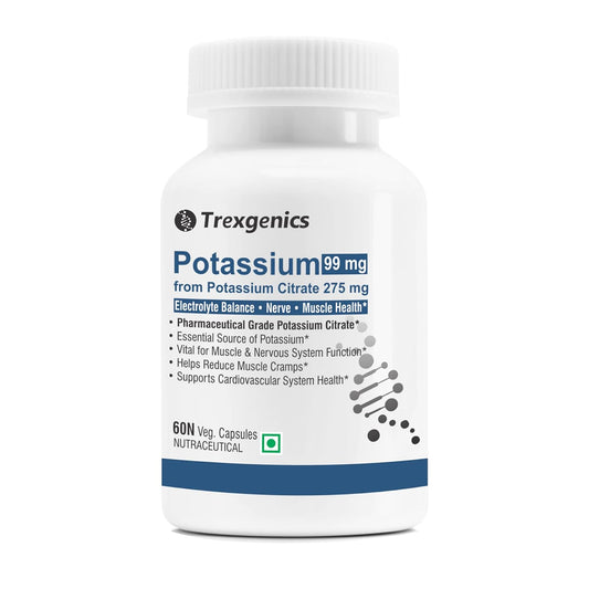 Trexgenics POTASSIUM CITRATE (K 99) 275 mg Electrolyte Balance, Nerve & Muscle Health VEGAN & NON-GMO (60 Vcaps) (Pack of 1)