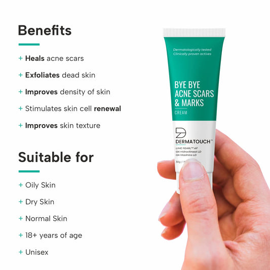 DERMATOUCH Bye Bye Acne Scars & Marks Cream || Acne Scars Corrector || Formulated Specially to Address Scars & Marks || Suitable For All Skin Types - 30G