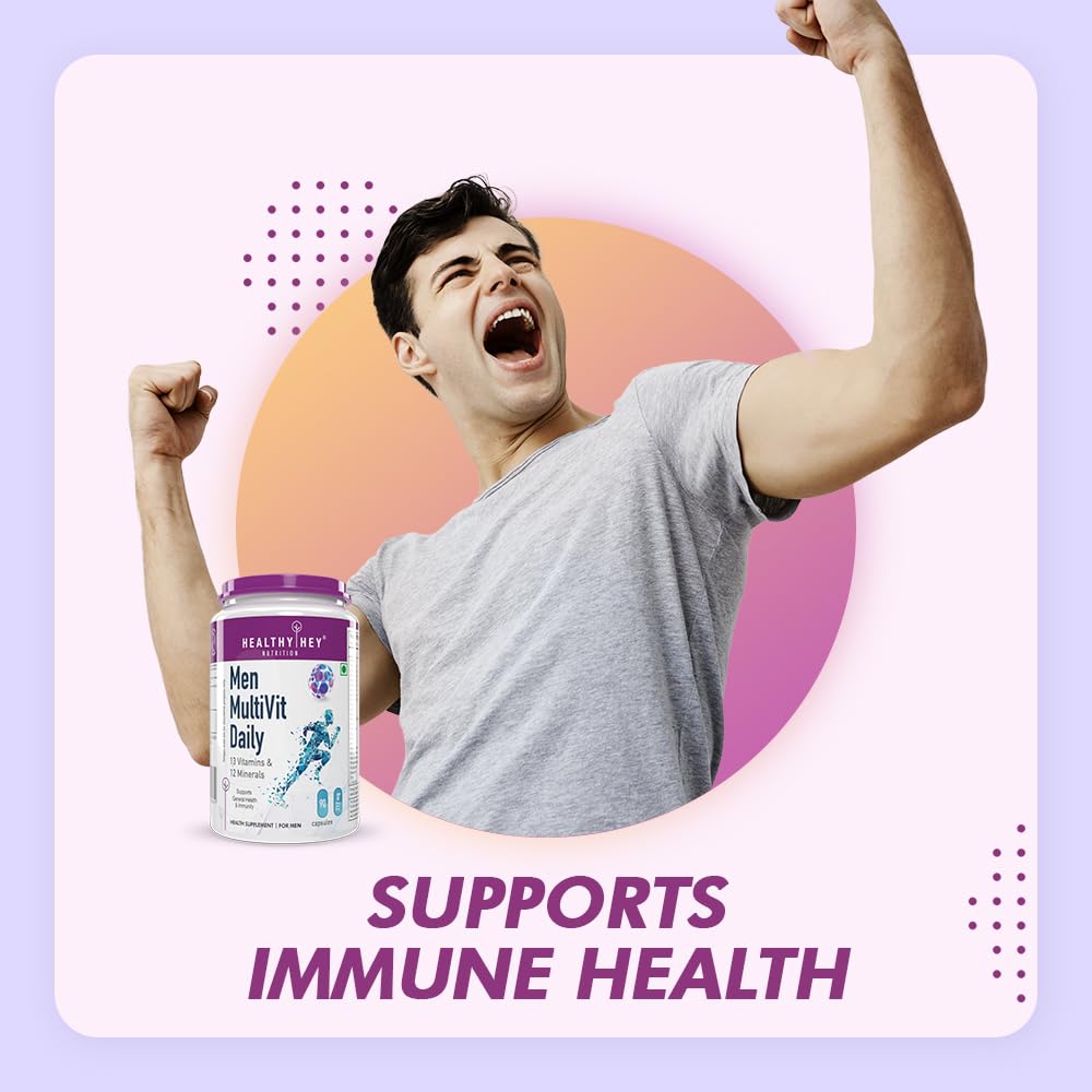 HealthyHey Nutrition MultiVitamin for Men - Multi-Vit Daily - 13 Vitamins & 12 Minerals - 90 Vegetable Capsules