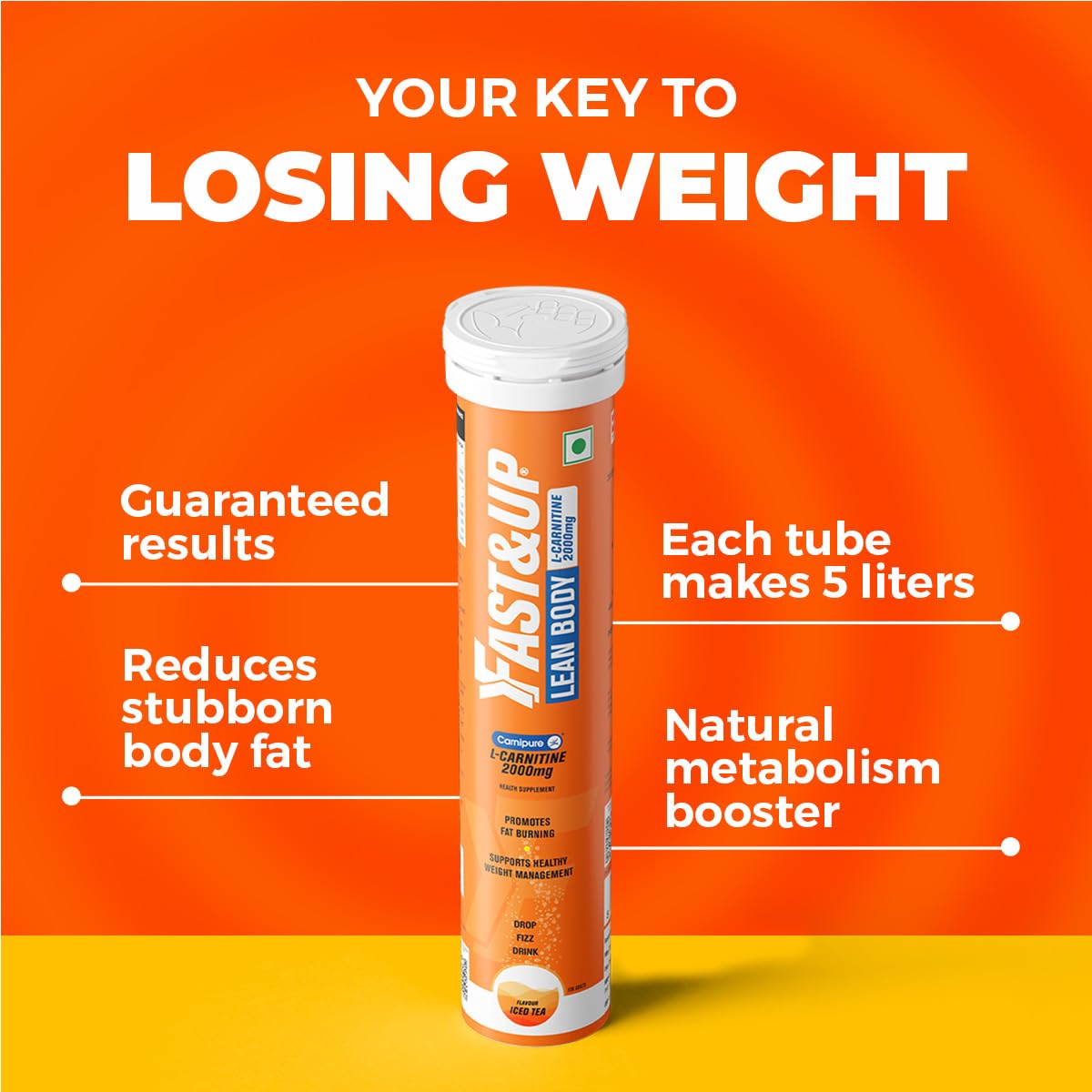 Fast&Up L-Carnitine 2000mg Effervescent Tablets | Premium CarnipureÂ® Carnitine Supplement | Helps Convert Fat into Energy, Supports Weight Loss, Fat Burn & Lean Muscle | Peach Iced Tea Flavour, 20 Tabs (Pack of 1)