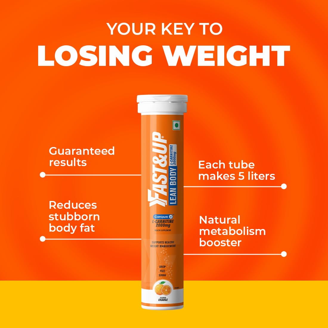 Fast&Up L-Carnitine 2000mg Effervescent Tablets | Premium CarnipureÂ® Carnitine Supplement | Helps Convert Fat into Energy, Supports Weight Loss, Fat Burn & Lean Muscle | Orange Flavour, 20 Tabs (Pack of 3)