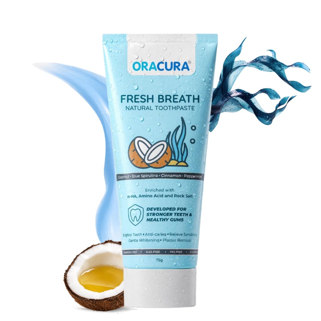 ORACURAÂ® Fresh Breath Natural Toothpaste (Coconut & Blue Spirulina) | Fights Bad Breath & Promotes Oral Balance | Fluoride-Free, SLES-Free | 75g